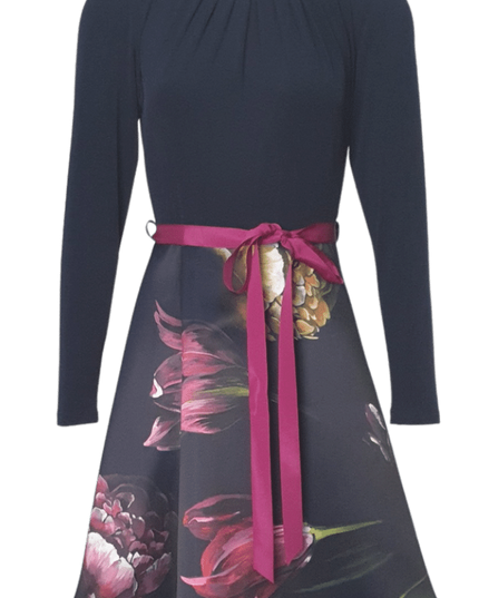 SWING - Flower printed jersey dress Navy - Jurken - 36 - Dresses Boutique jurkenwinkel Sittard