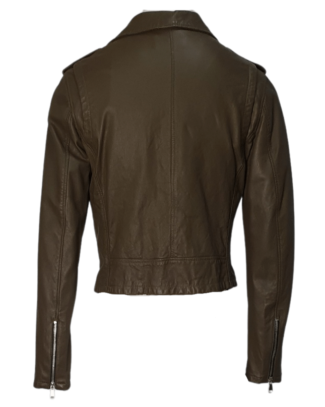 Dresses Boutique - Green leather biker jacket - Jassen en jacks -  - Dresses Boutique jurkenwinkel Sittard
