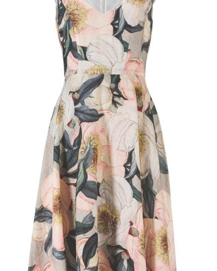 SWING - Linnen bloemenprint jurk -  - 42 / Blush - Dresses Boutique jurkenwinkel Sittard
